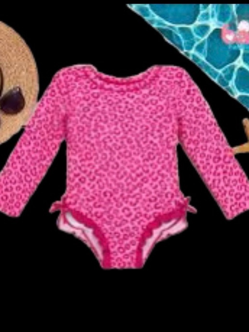 Dream Big Little Rash Guard One Piece Swimsuit Pink Leopard Print Ruffle Bottom